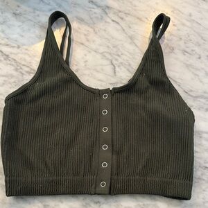 Aerie Dark Green Ribbed Button-Front Tank Top